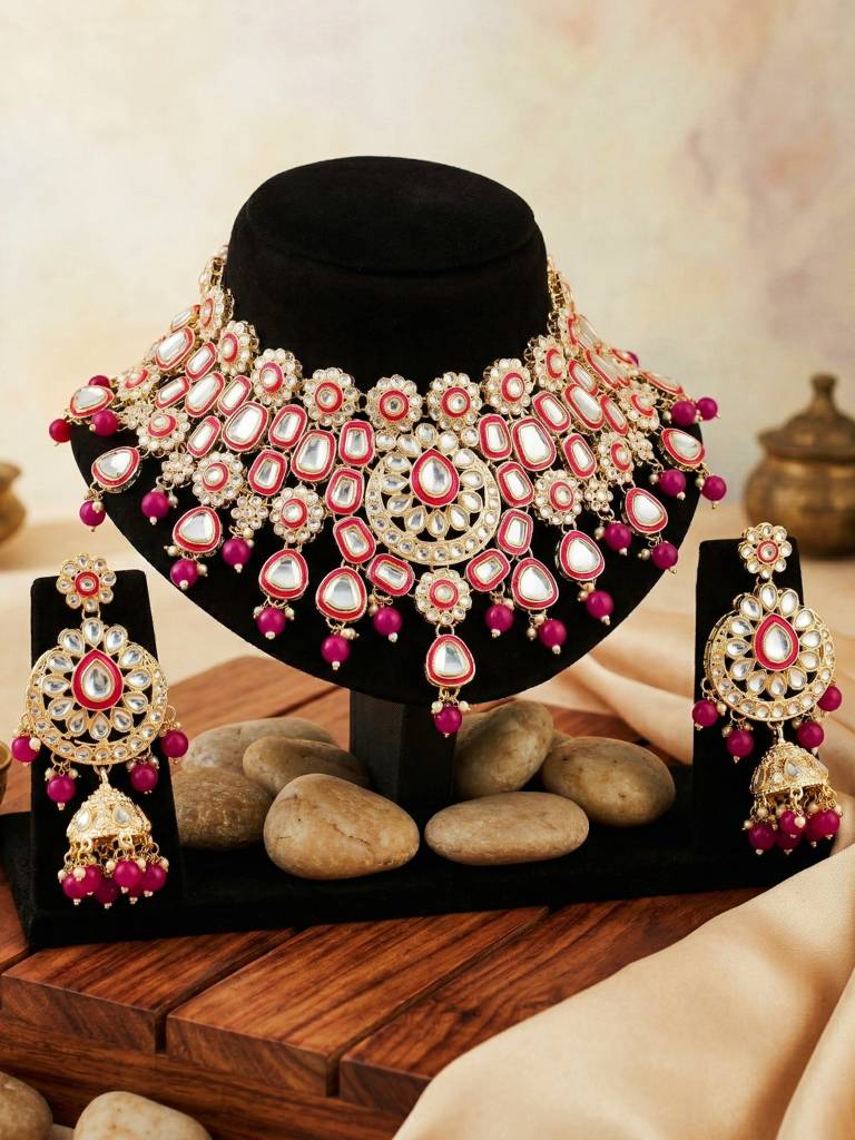 Bridal Kundan Jewellery Set With Hathphool & Nath : 2541-IZK-554-R