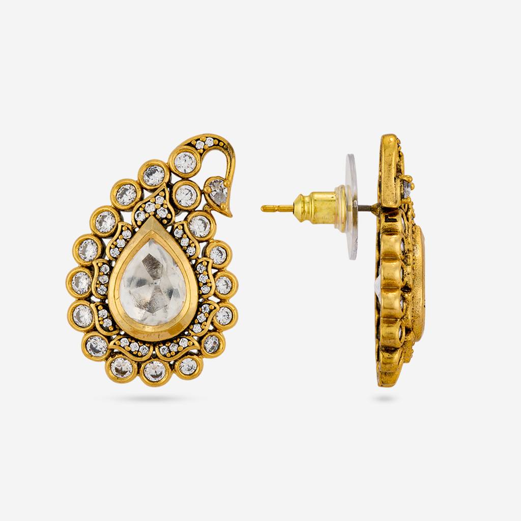 White Victorian - Plated Bridesmaid Kundan Earring - 463837 : 463837