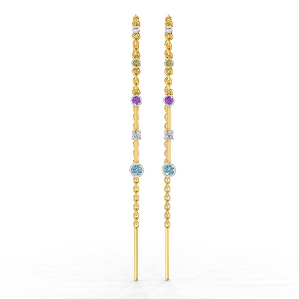 Lab Grown Diamond 0.07Ct 925 Sterling Silver Gold Plated Fancy Threader Earrings : SQT20319-EG-925S-007CT