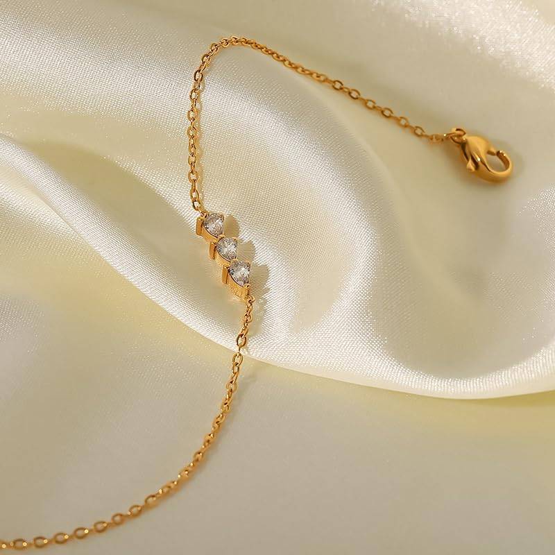 Golden Stainless Steel & 18K Gold Pvd Premium Bracelet For Women | Minimal Crystal Bar Chain Design | Elegant Adjus : B2012614