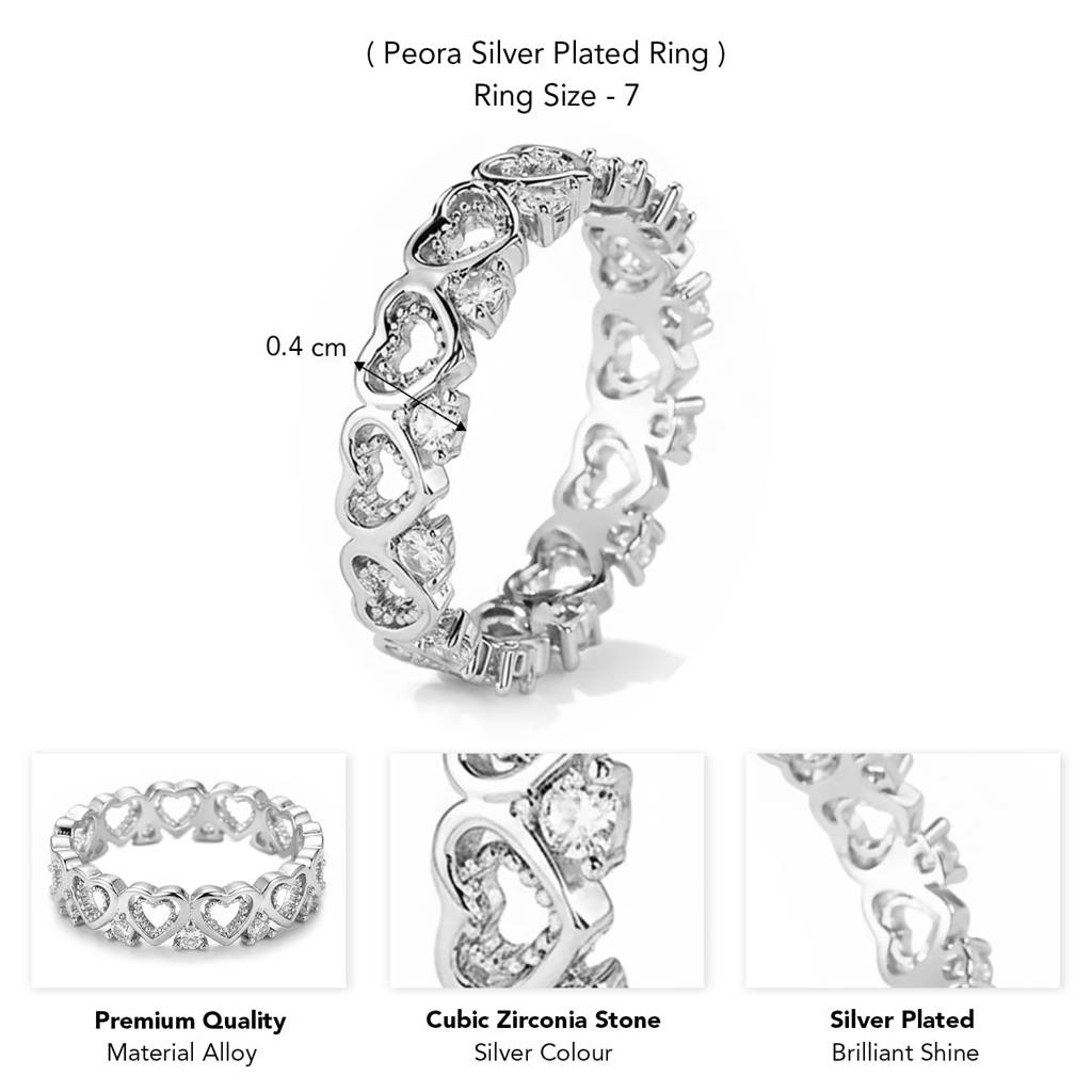 Silver Plated Cubic Zirconia Studded Stylish Finger Ring Contemporary Jewellery For Women & Girls (Us 7) : PX9R2026S-7