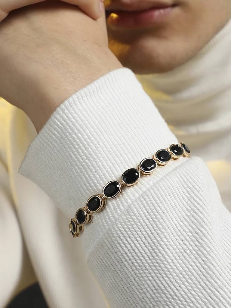 Men'S Oval Stone Tennis Bracelet - Charcoal Black : FABR1099
