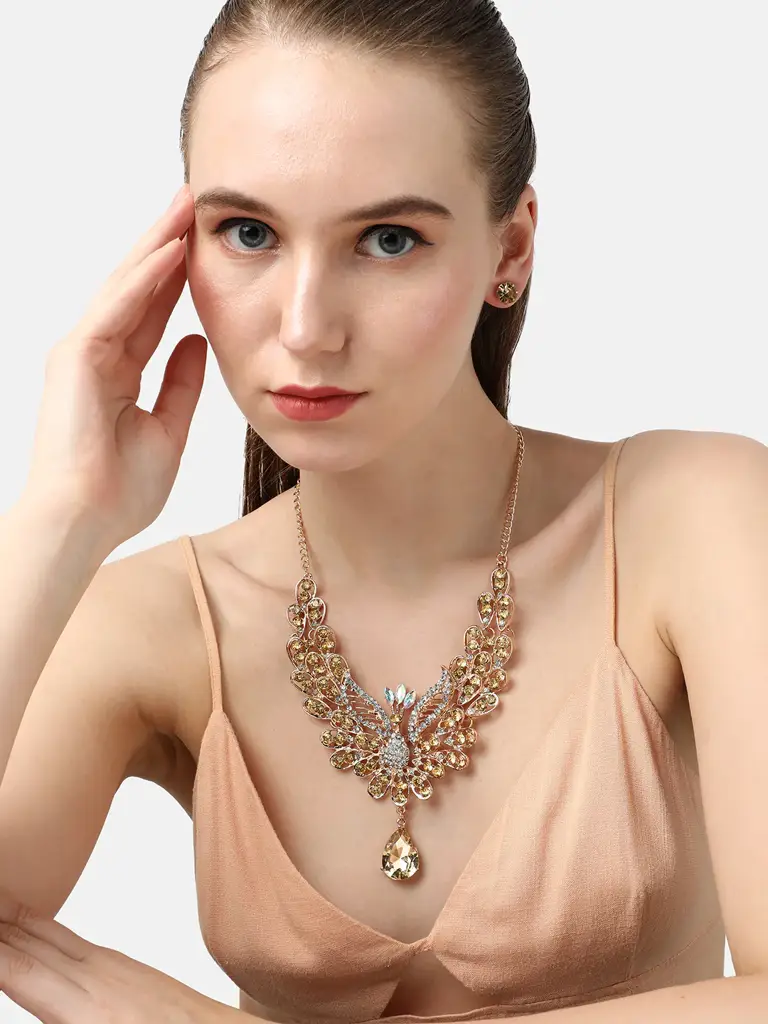 Ariana-Silver Plated Designer Stone Necklace And Earring Set : SOHNCK7116