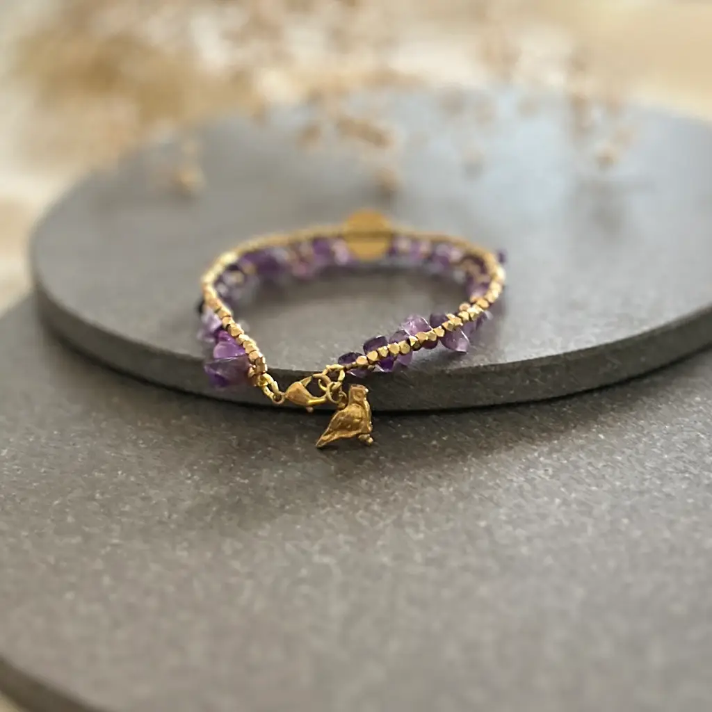 Amethyst Bracelet With Bird Charms : B27