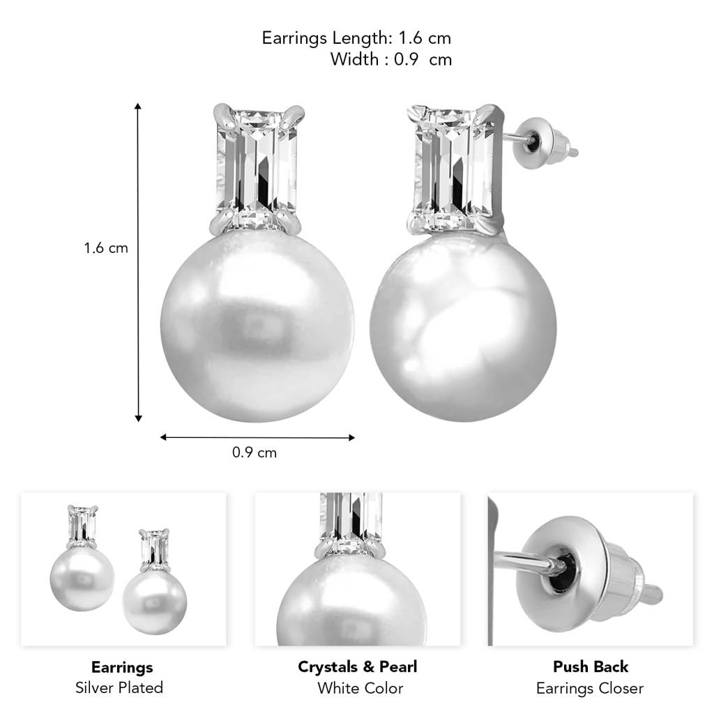 Silver Plated Pearl & Crystal Studded Fancy Drop Earrings Fashion Jewellery Gift For Women & Girls : PX9E3026W
