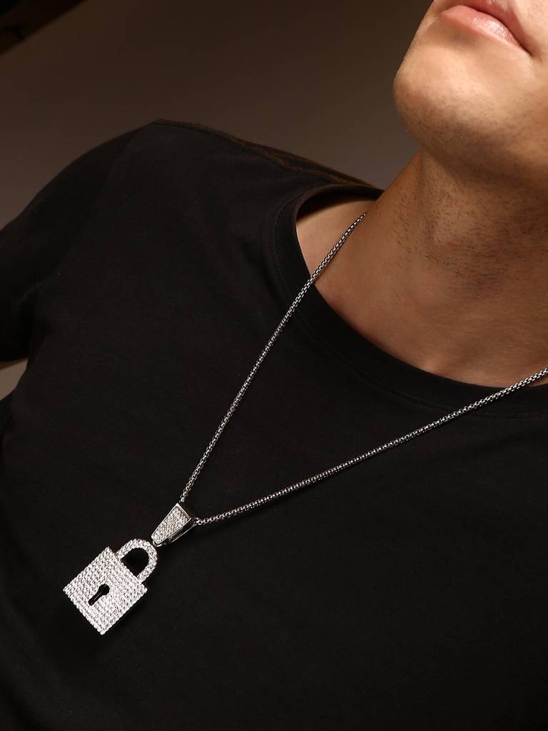 Men'S The Lock Pendant Necklace - Metallic Silver : FAPD1133