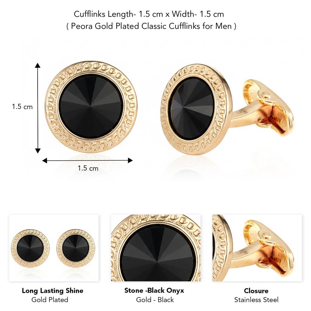 Gold Plated Black Onyx Studded Fancy Cufflinks Business & Occasion Gift For Men : PX9CL158GBL