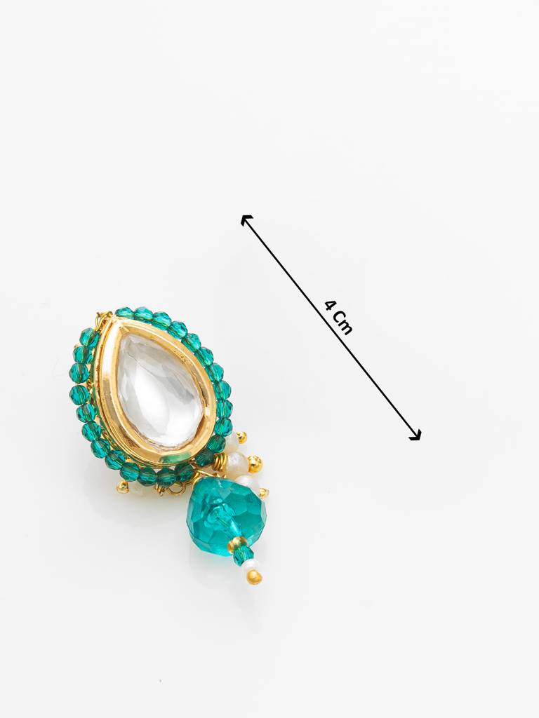 Gold Plated Kundan Teal Beaded Necklace Set With Earrings For Women : NK4722
