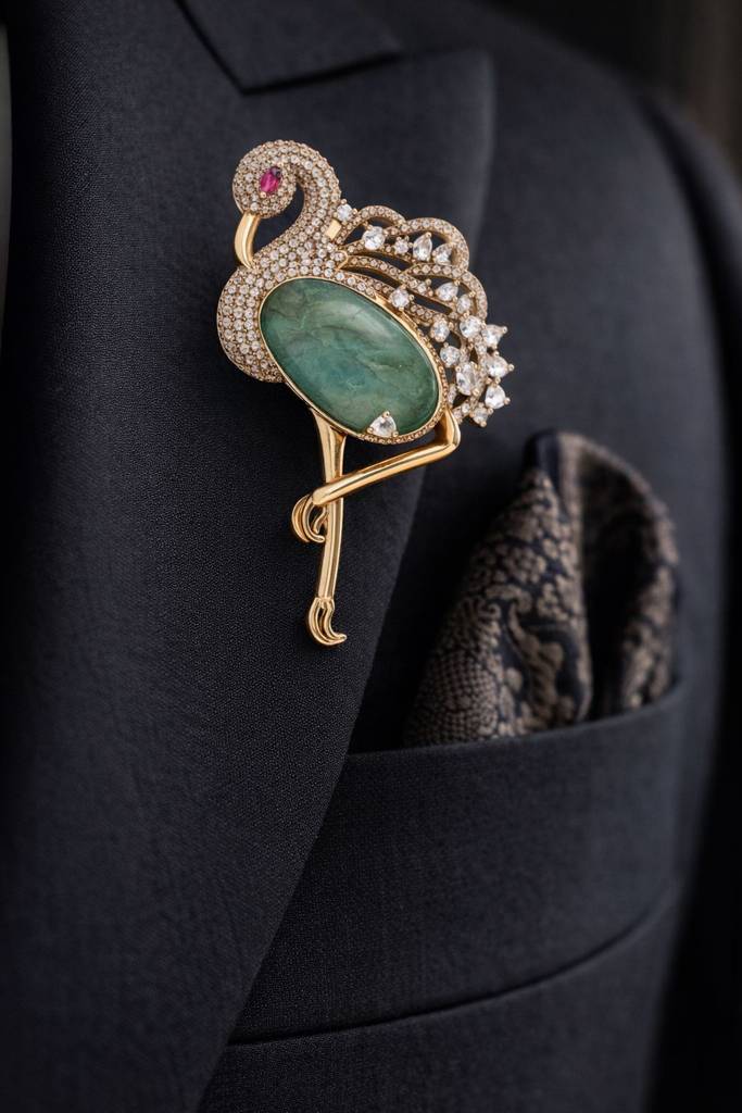 Premium Diamond Studded Unisex Swan Brooch With Hydro : 900007