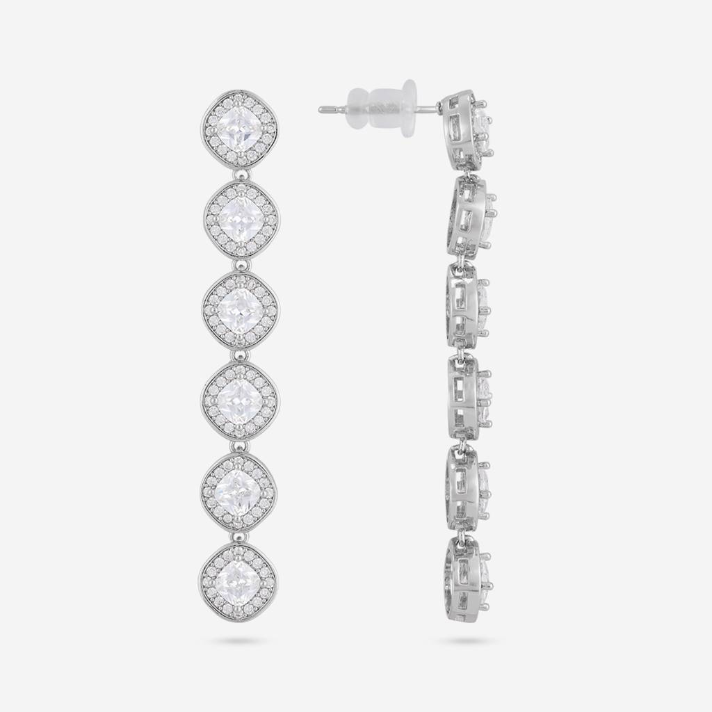 White - Plated Casual Wear Trendy Zircon Earring - 466896 : 466897