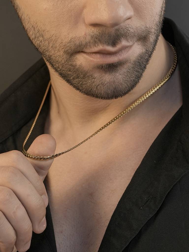 18K Gold Plated Patterned Anti-Tarnish Waterproof Chain : AN-LJ-GO-0023-DC-M