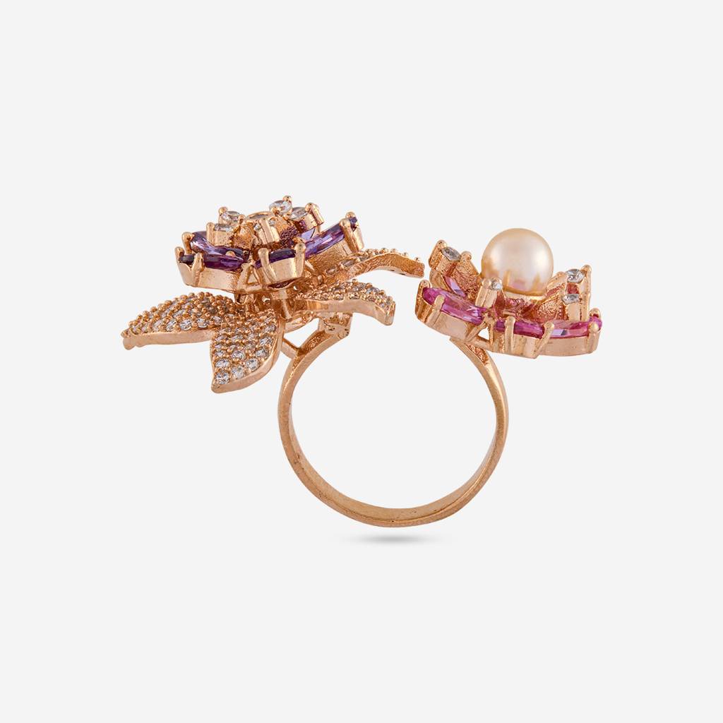 Gold - Plated Party Wear Zircon Finger Ring - 460778 : 470133