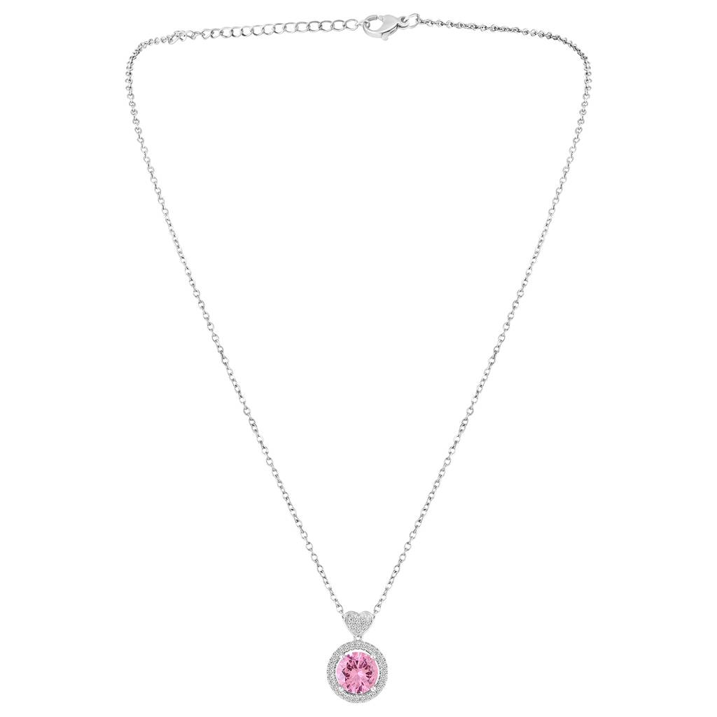 Pink Round Pendant Chain Necklace For Women & Girls | Silver Plated | Crystal Studded | Stylish Design Jewellery  : PX9CH106PK
