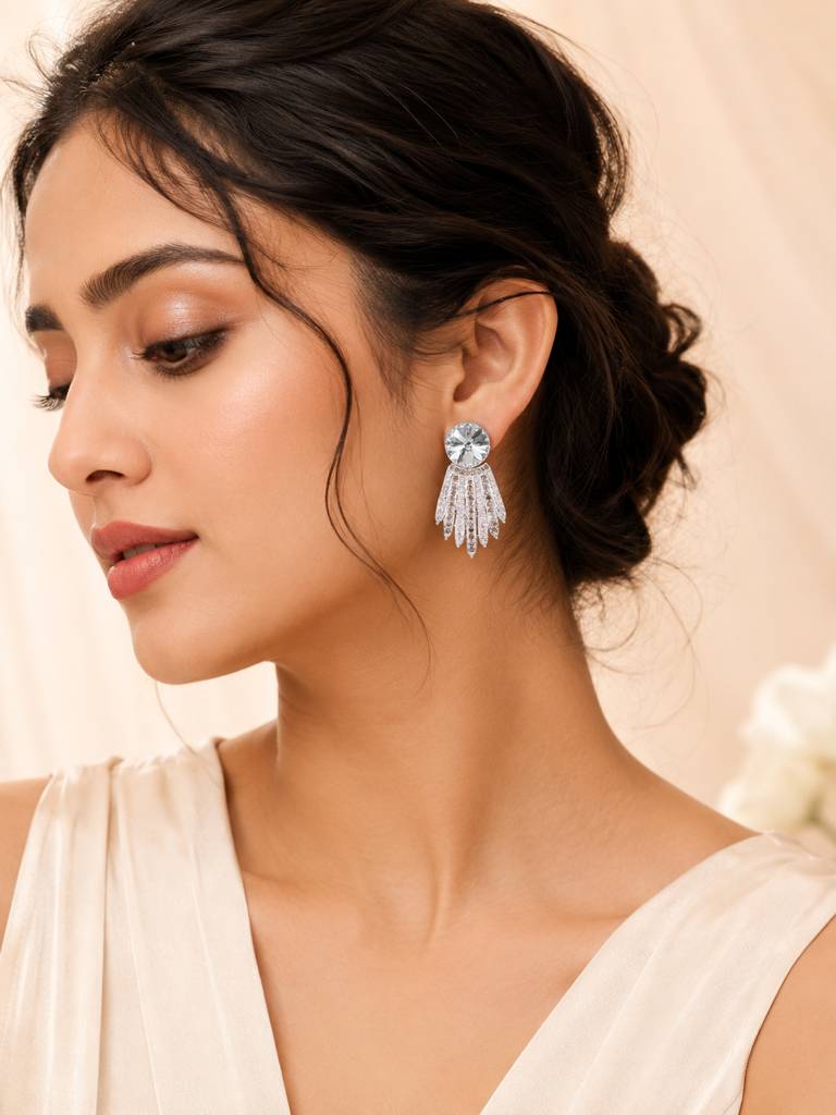 Blue Crystal Radiant Drop Earrings : AN-VM-BL-0093-DE