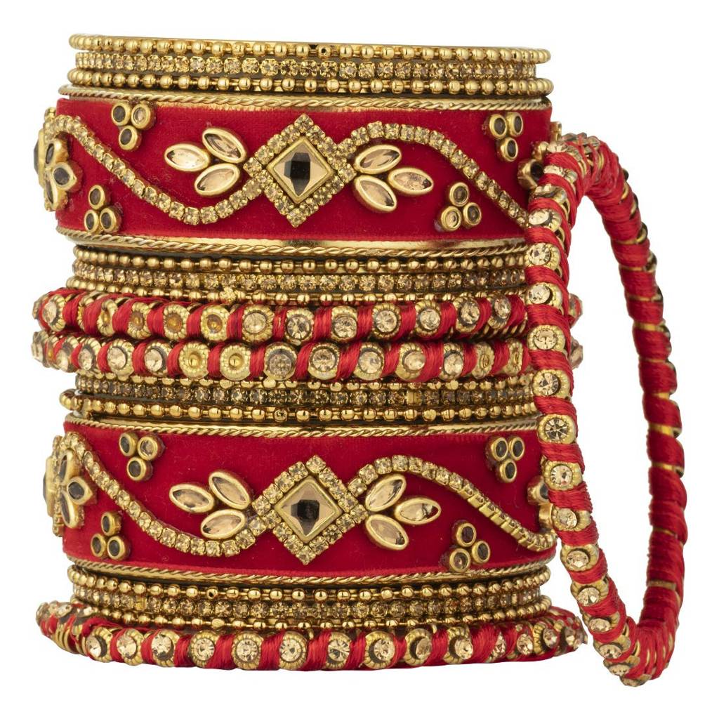 Peora Handmade Velvet Silk Thread Bangle Chuda Set Indian Fashion Jewellery For Women : PF51B13R-6