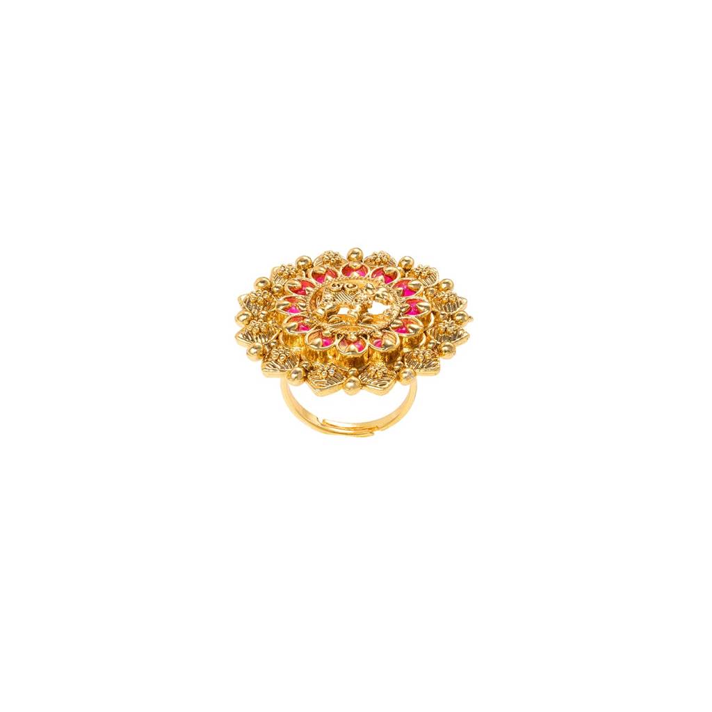 Ethnic Gold Plated Rani Pink Adjustable Finger Ring For Women : PF04R02RP
