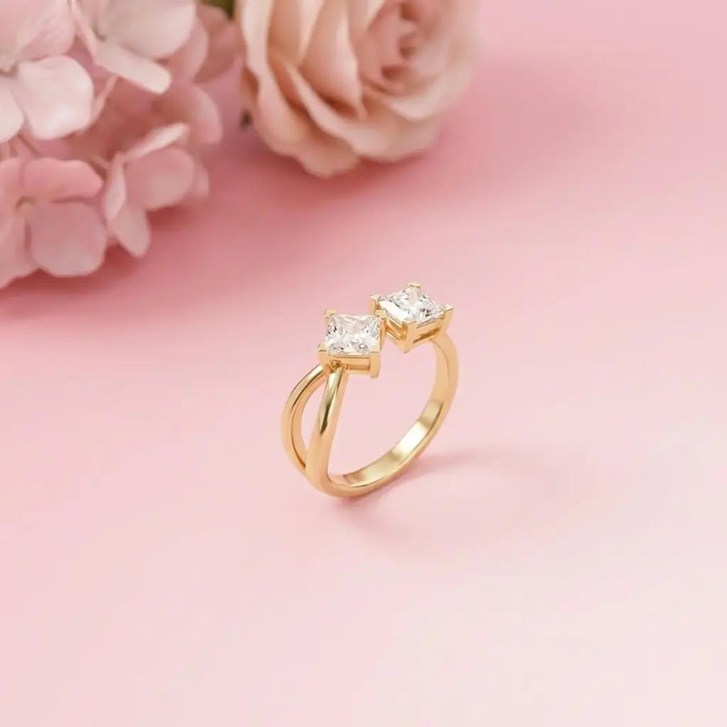 1Ct Moissanite Dual Princess Twist Ring : ZLM10015Y-10N