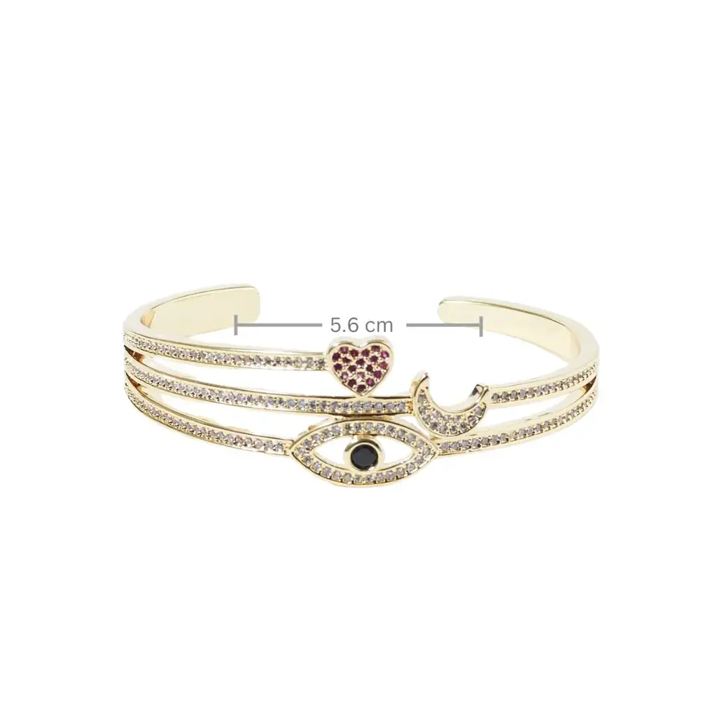 Celestial Love And Eye Charm Gold Cuff : BS12576