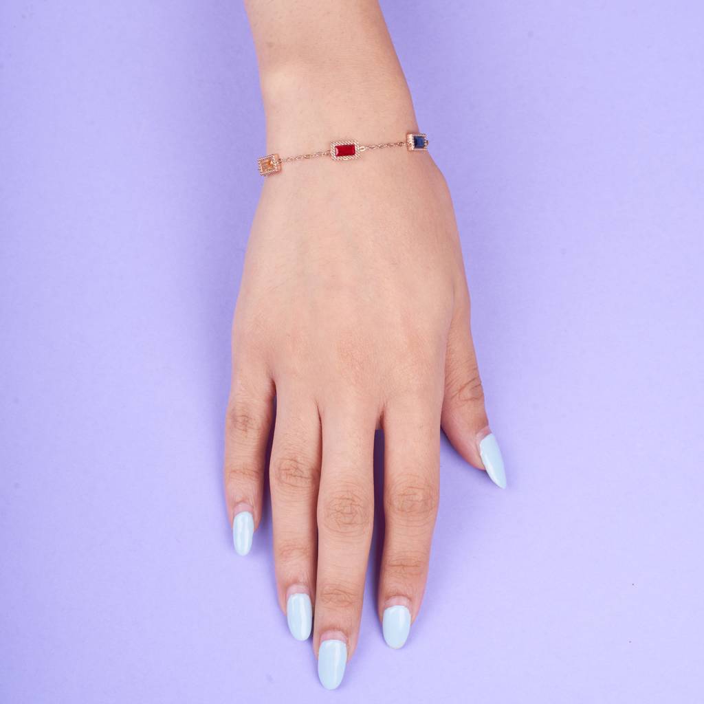 Multi Gemstone Link Rosegold Bracelet : BS14011-RG-MLT