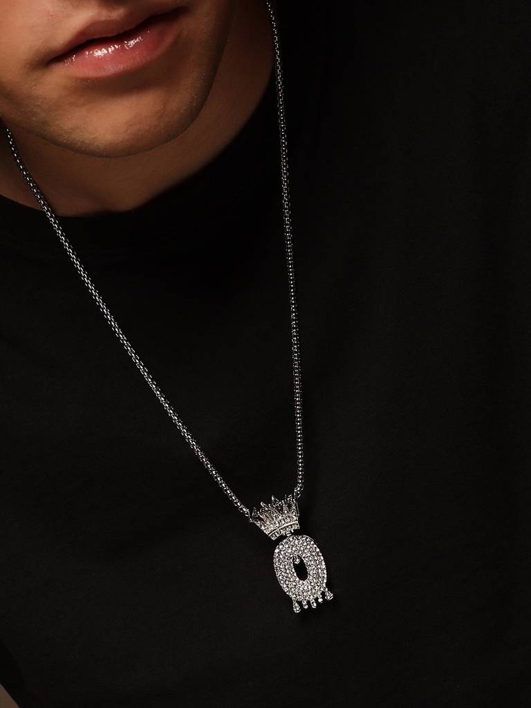 Men'S The Drip Alphabet Pendant Necklace - Metallic Silver : FANC1096-O