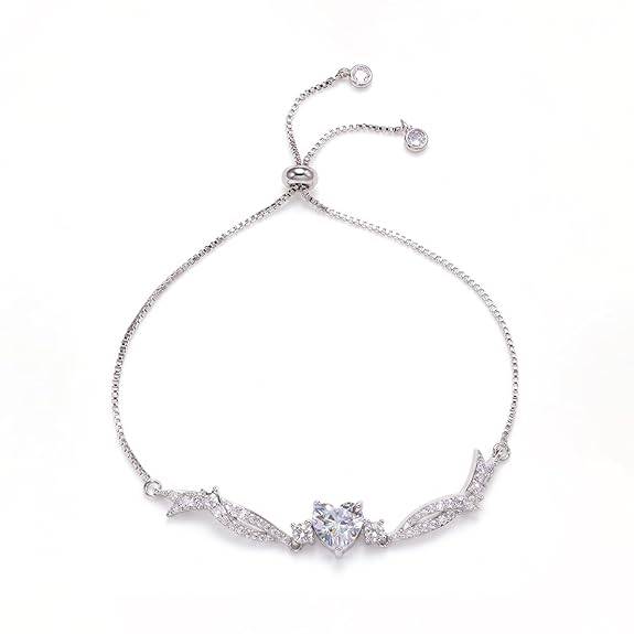 White Silver Plated Charm Bracelet For Women Cubic Zirconia & Crystal Studded Casual & Festive Wear Jewellery Gift  : PX9B233S