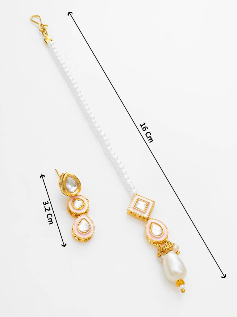White Kundan Pearl Bridal Necklace Set With Maang Tikka : NK4733
