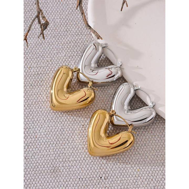 Aahana Curved Heart Hoops - Gold | 18K Gold Plated | Waterproof, Hypoallergenic & Anti-Tarnish : DSVDJY05250348