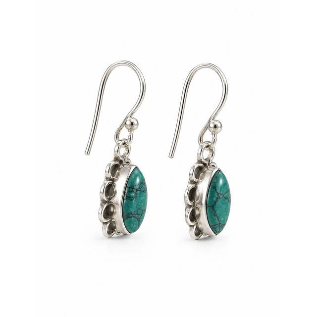 925 Sterling Silver Turquoise Firoza Stone Drop Earrings : FU-1405