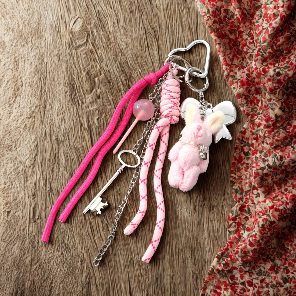 Pink Bunny Keyring Charm For Bags & Backpacks : C-BG-0012-PK