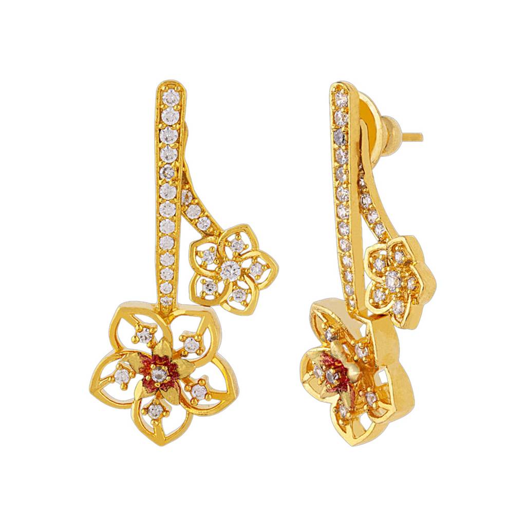 Floriana Cz Floral Drops Antique Plated Earrings : 8907617891477