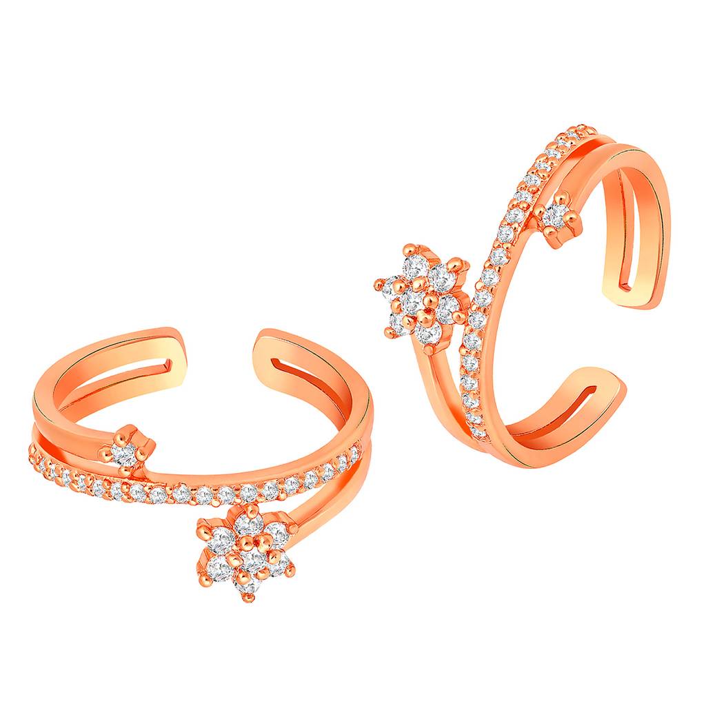 Peora Rose Gold Plated Cz Studded Adjustable Fancy Toe Ring Stylish Bichiya Daily Regular Jewellery For Women : PF30TR34C
