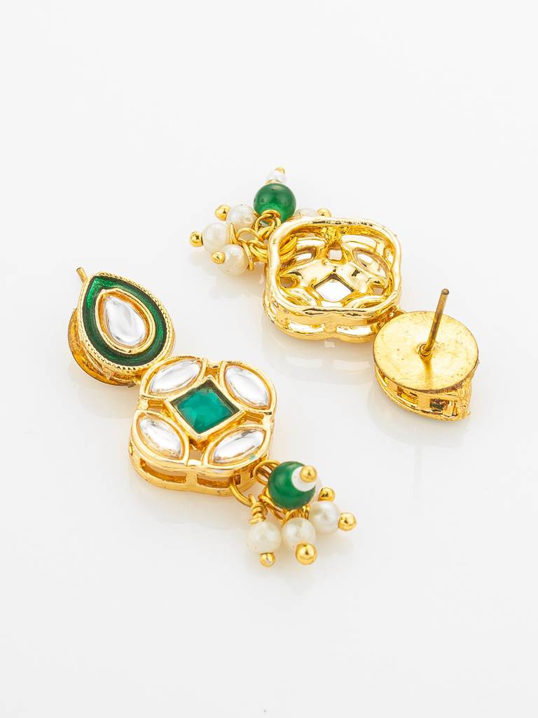 Green Enamel Meenakari And Kundan Gold Plated Necklace Set : NK4893