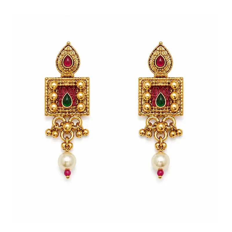Gold Plated Ruby Enamel Necklace Set With Earrings For Women | Ethnic Jewellery : OSLFJ-005-IGRB-NKER