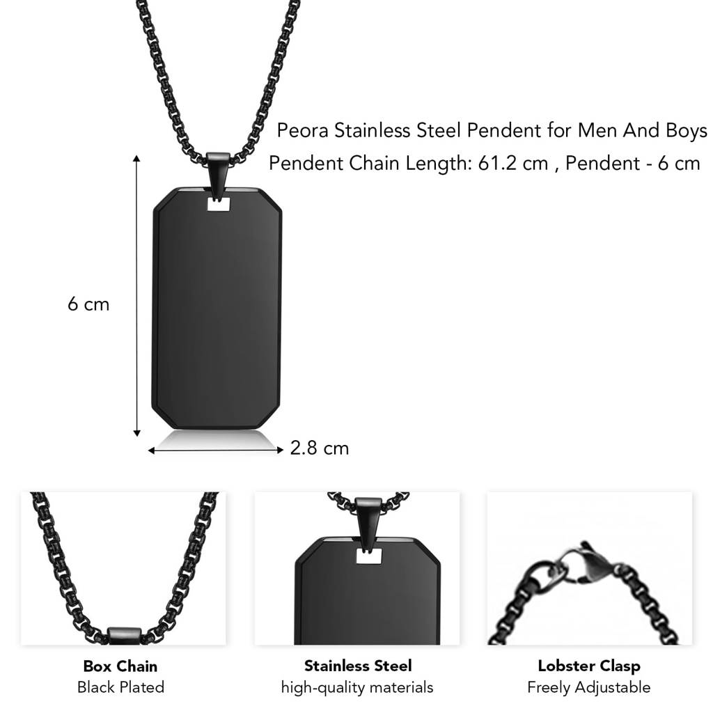 Black Stainless Steel Metal Army Military Theme Style Pendant With Chain Fashion Jewellery Gift For Men & Boys : PX9P68BL