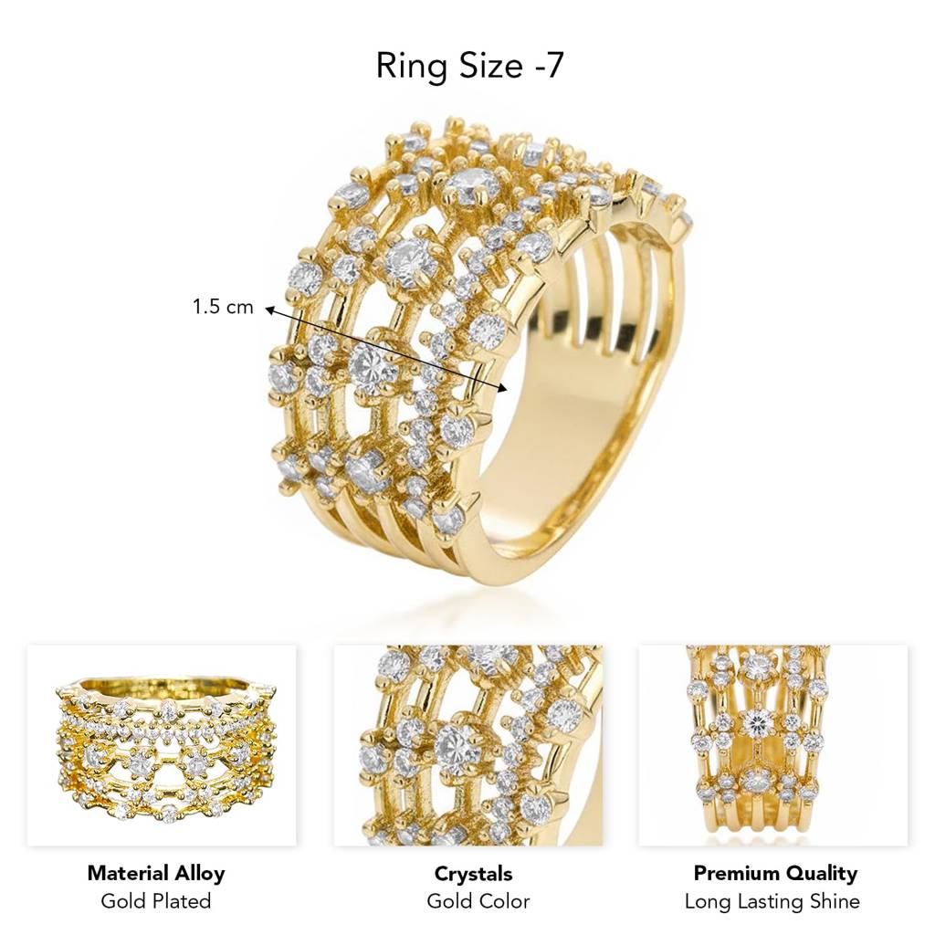 Gold Plated Crystals Studded Fancy Finger Ring Stylish Jewellery Gift For Women (Us 7) : PX9R3039G-7