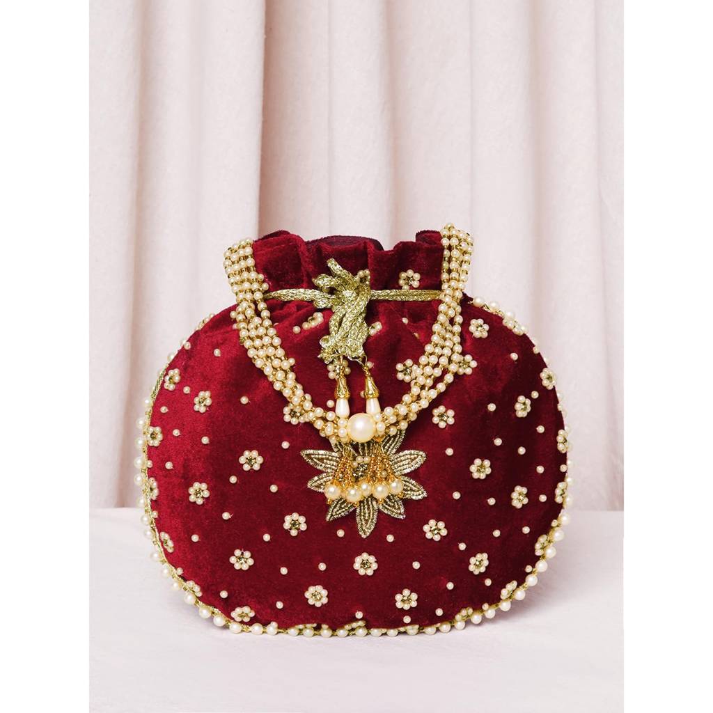Embroidered - Ethnic Potli Bag For Women Fancy Evening Bridal Wristlet Purse Bag For Girls : P64M-F