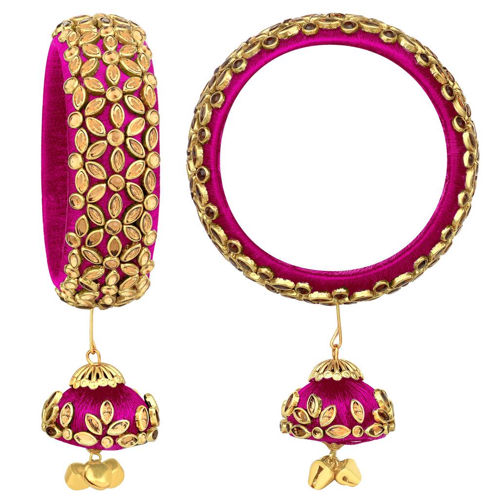 Peora Silk Thread Crystal Design With Dangling Jhumki Chuda Chura Bangle Set For Women : PF51B72RP