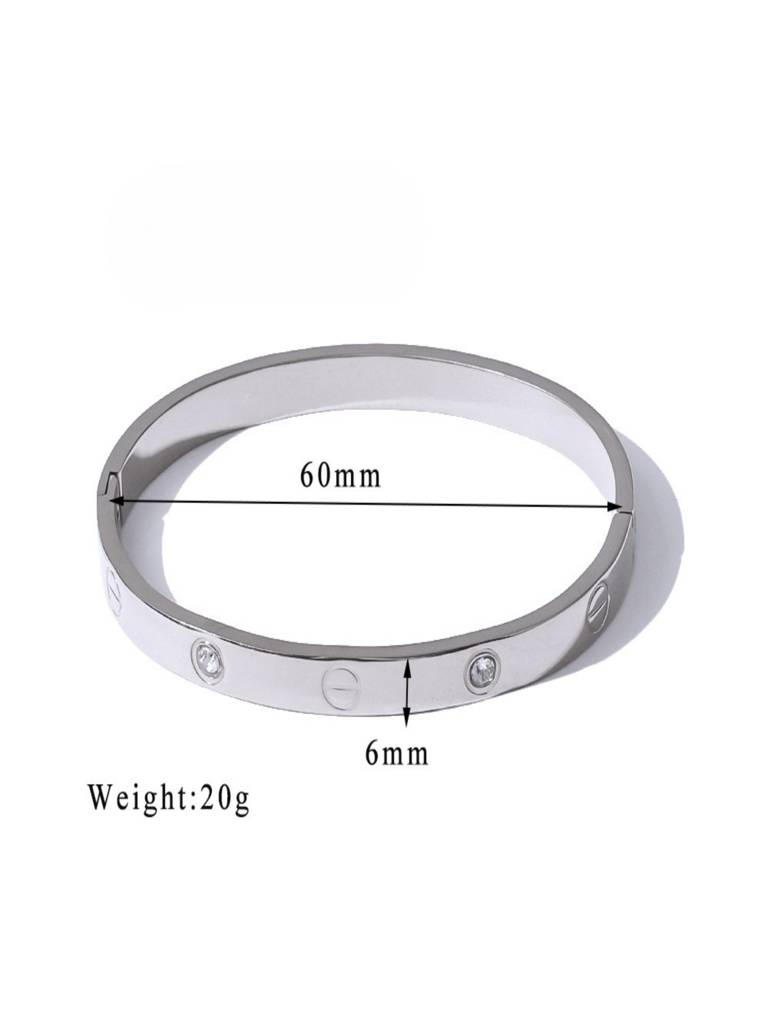 18K Plated Waterproof Anti-Tarnish Screw & Zircon Openable Bangle Bracelet : AHC0925B235S_RE