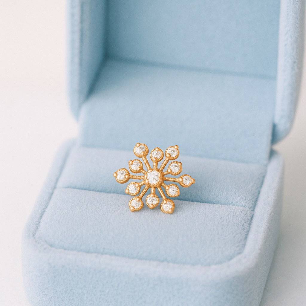 White Cz Starburst Snowflake Nose Pin 925 Sterling Silver Gold Plated : NP-00285