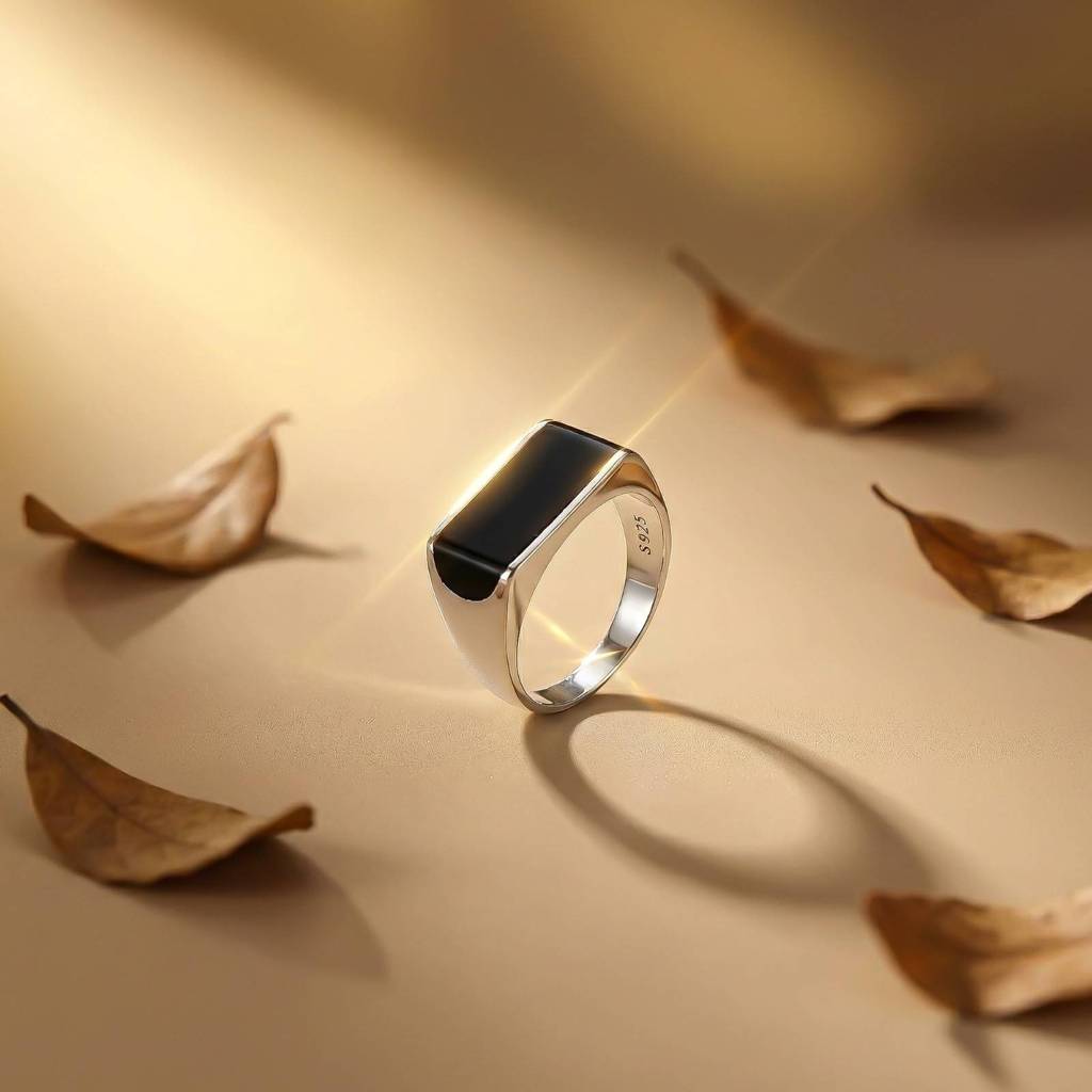 ZALKARI Silver Black Style Sleek Signet Ring For Men · Eternz
