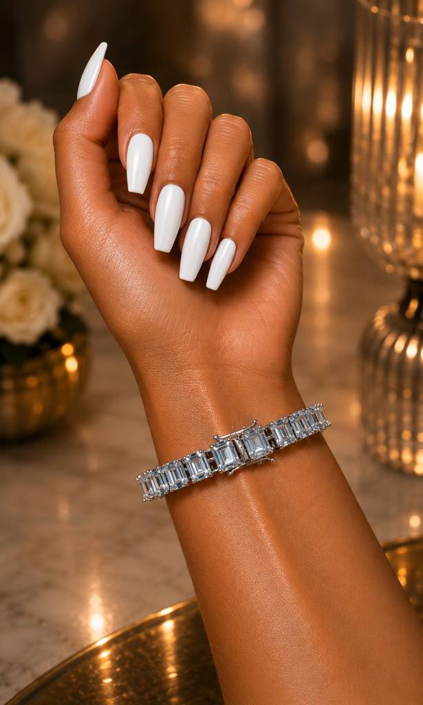 Emerald Cut Diamond Solitaire Anti Tarnish Tennis Bracelet For Women : 400063
