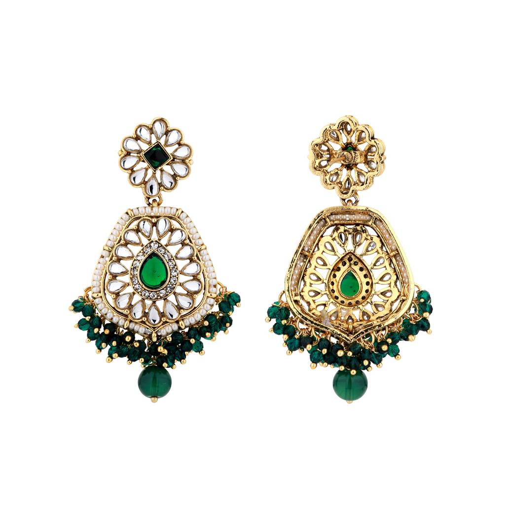 Kundan Opulance Green Cz-Pearl Beaded Yellow Gold-Plated Choker Set : 8905124585322