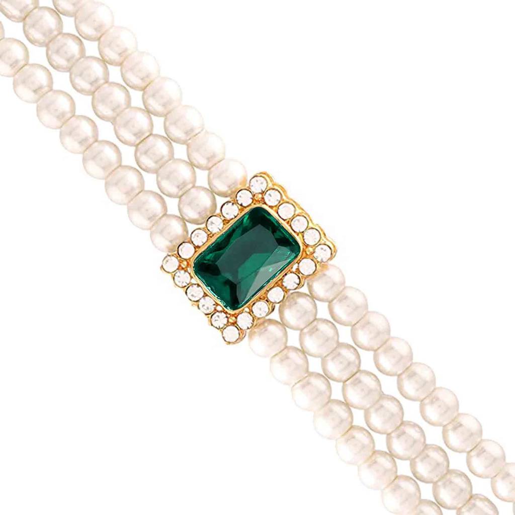 Peora Gold Plated Pearl Studded Cube Crystal In Middle Stylish Bracelet Jewellery For Girls & Women : PF24B02G