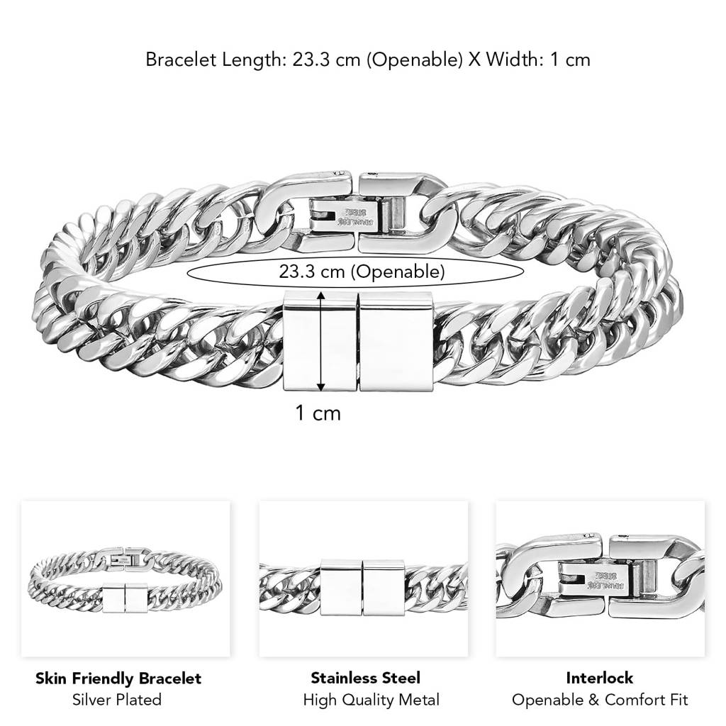 Stainless Steel Cuban Link Chain Bracelet Modern Wristwear Fashion Jewllery For Men & Boys : PX9B185S