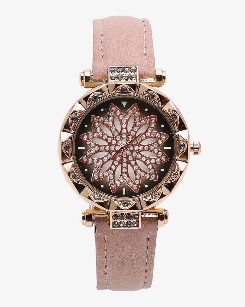 Black & Gold Crystal Stone Decorative Analog Round Dial : HSWC1039