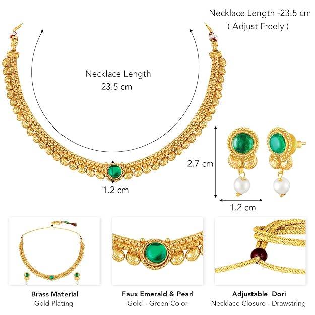 Gold Plated Ethnic Rani Pink Necklace Earrings Set For Women & Girls : PF47N59RP