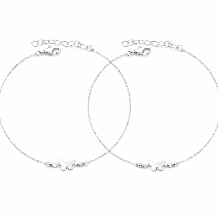 925 Silver Features A Central Butterfly Motif Anklate : AK-10003-1-R