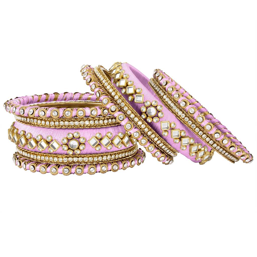 Peora Velvet Matching Fancy Silk Thread Chuda Bangle Set Navratri Gift For Women : PF51B46PKW