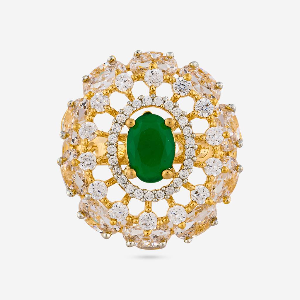 Rhodium-Gold - Plated Party Wear Zircon Finger Ring - 458702 : 458702