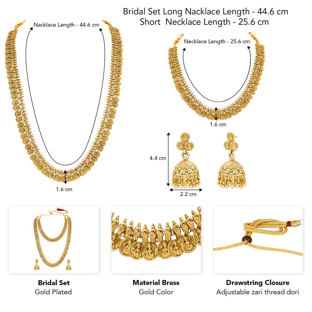Women'S Gold Plated Ethnic Long & Short Necklace Earrings Bridal Set Traditional Maharani Haar Festive Bridal Jewe : PF47BR14G